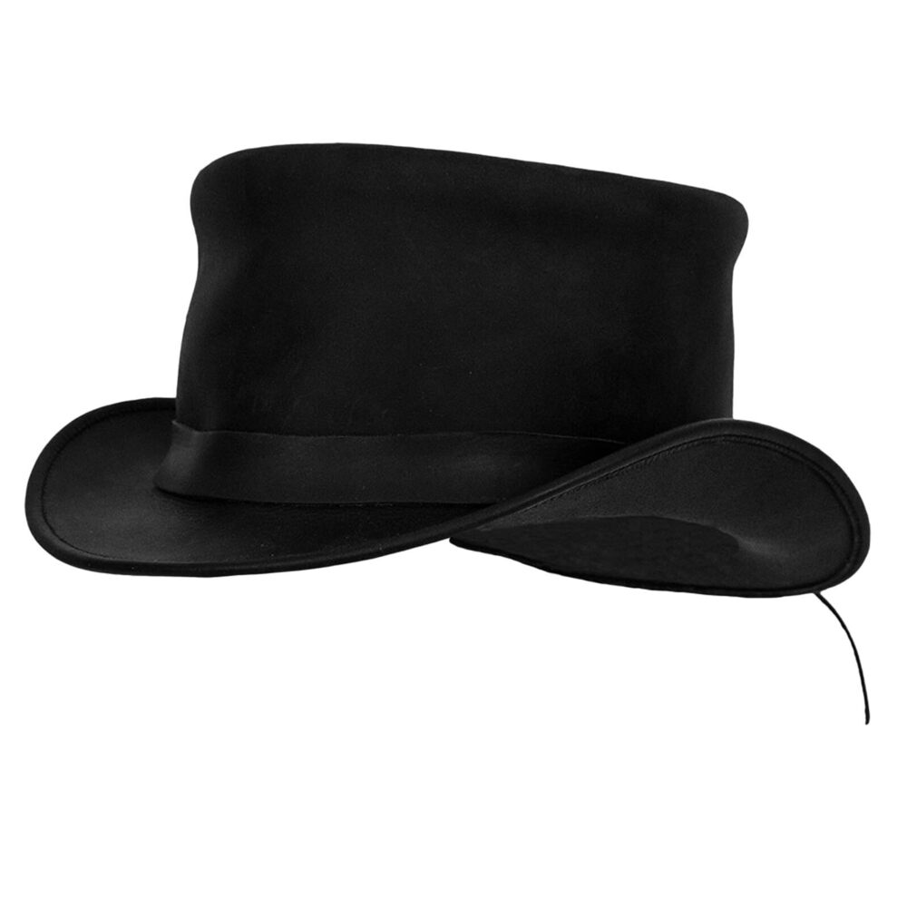 8026 Leather Top Hat Fashion Gentleman Hat Black Deadman Top Hat